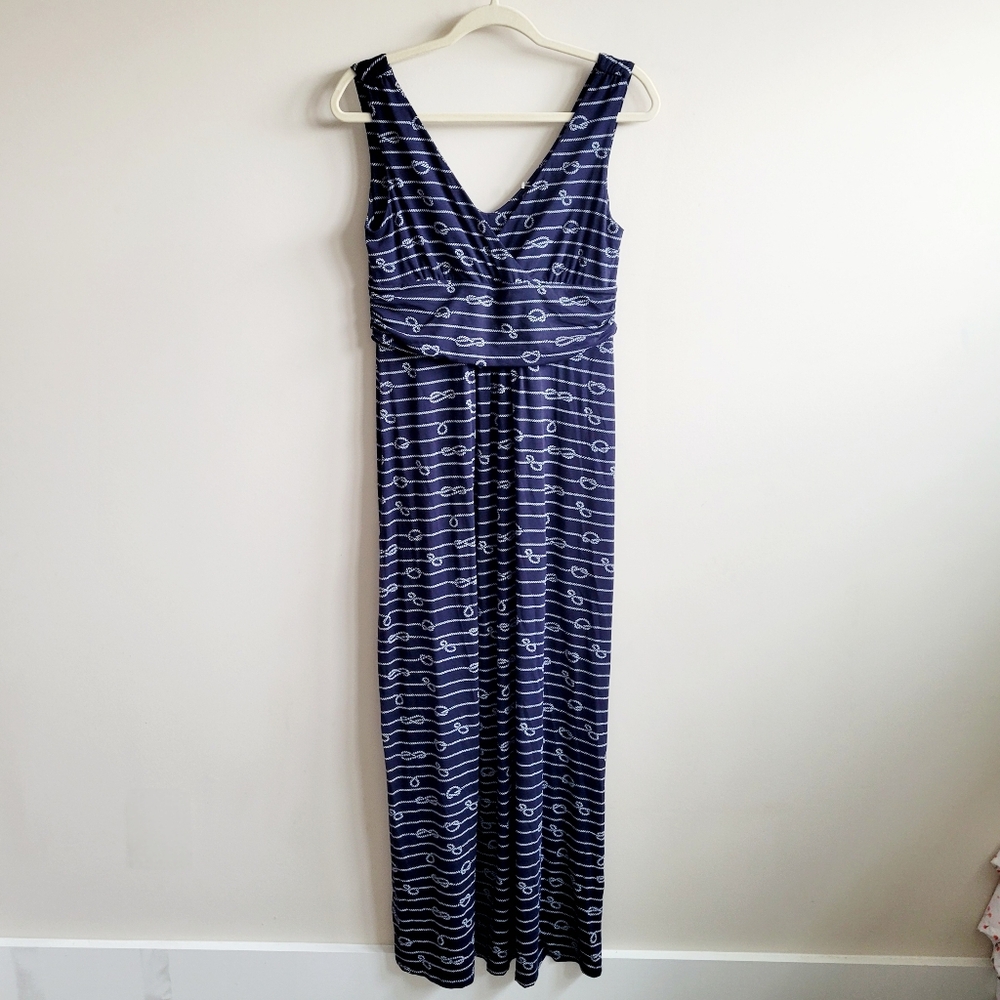 Duffield Lane Nautical Knot‎ Stretch Jersey Knit Midi Dress Navy / White